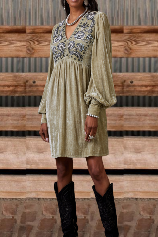 Vintage Beaded Gold Velvet Black Dress