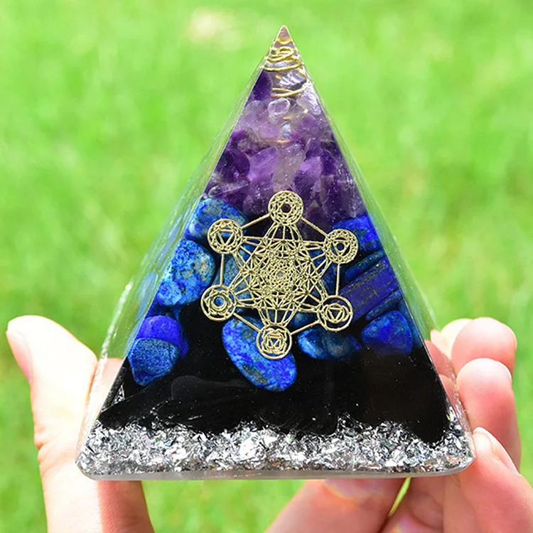 Amethyst Lapis Lazuli Black Tourmaline Metatron's Cube Symbol Orgone Pyramid