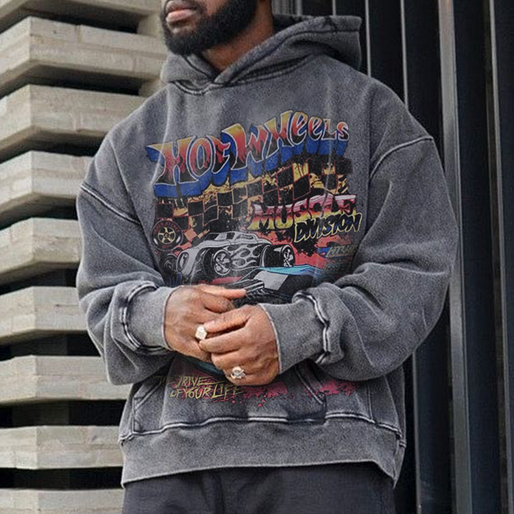 Casual Vintage Racing Print Men's Sweatshirt