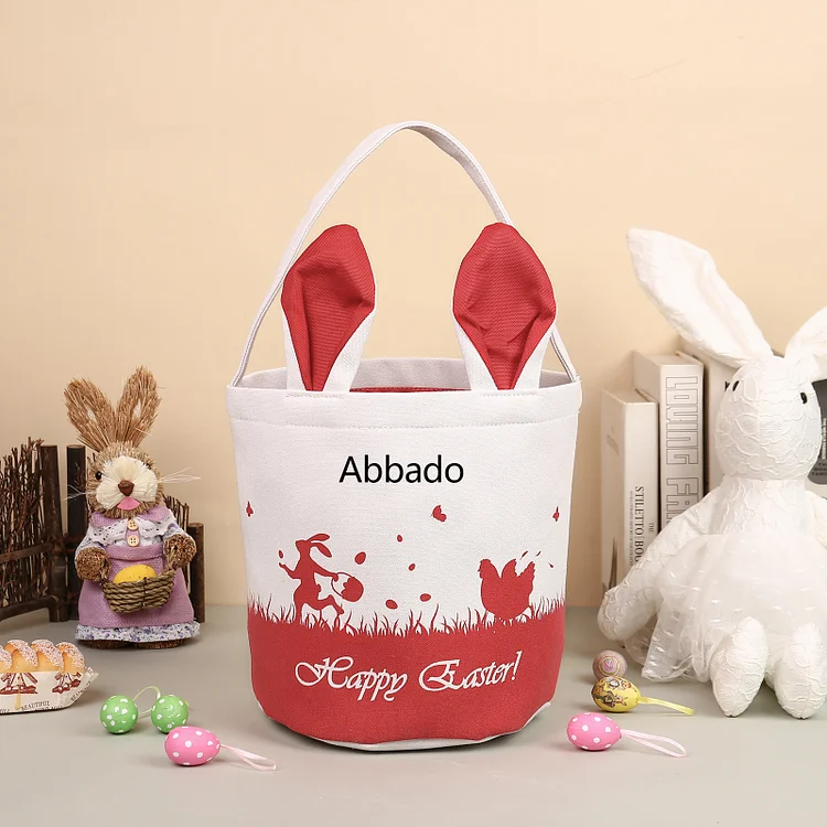 Personalized Bunny Tote Bag Customized with Name Bunny Bucket Bag Easter Gifts