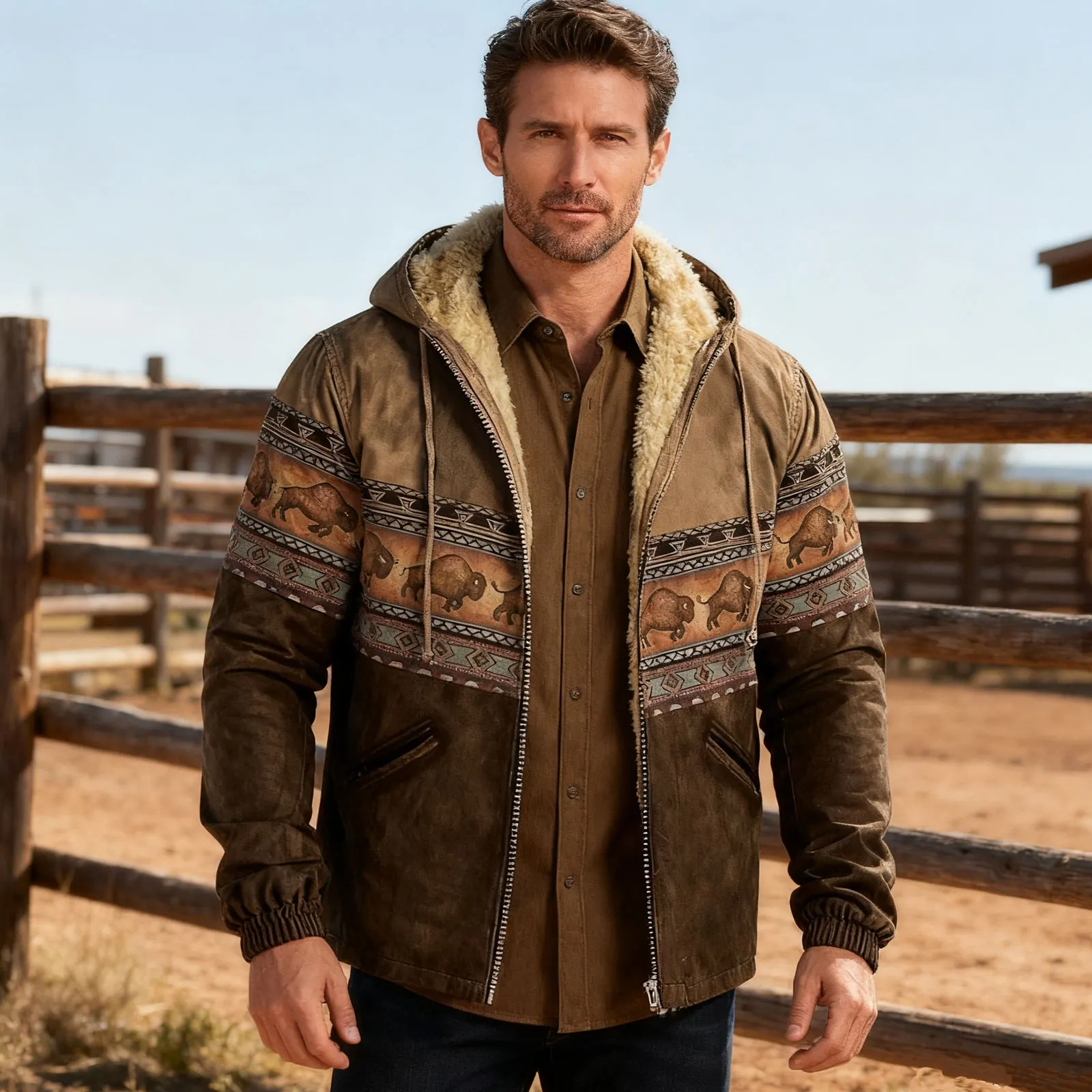 Western-Inspired Hooded Jacket