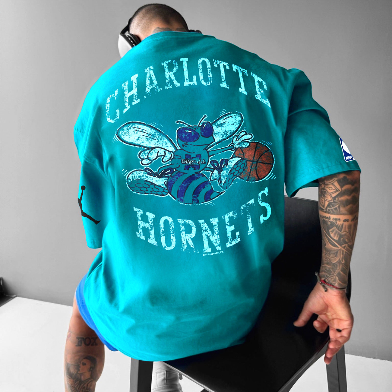 Oversized Unisex Charlotte Hornets Print Casual T-Shirt
