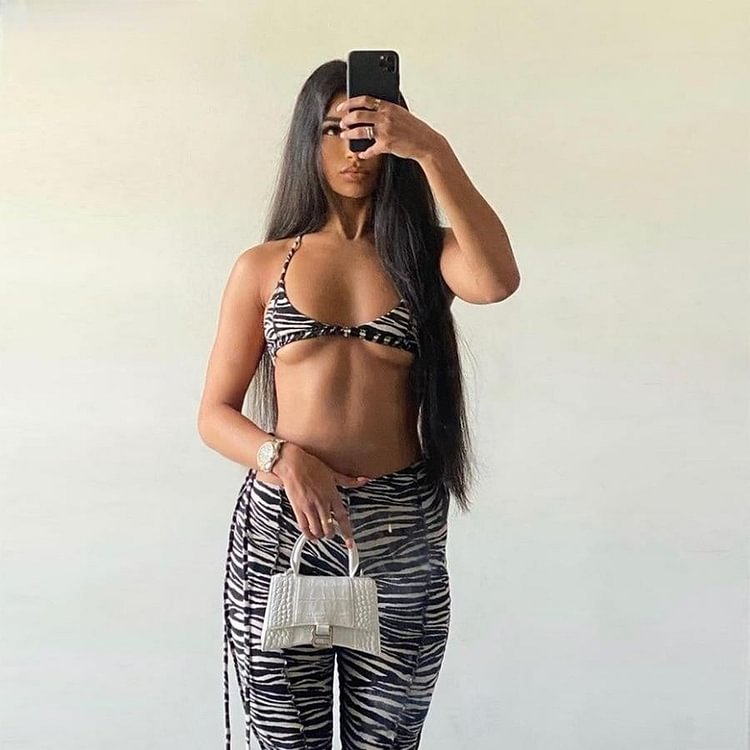 Zebra Pattern Halter Top Pants - Shop Trendy Women's Clothing | LoverChic