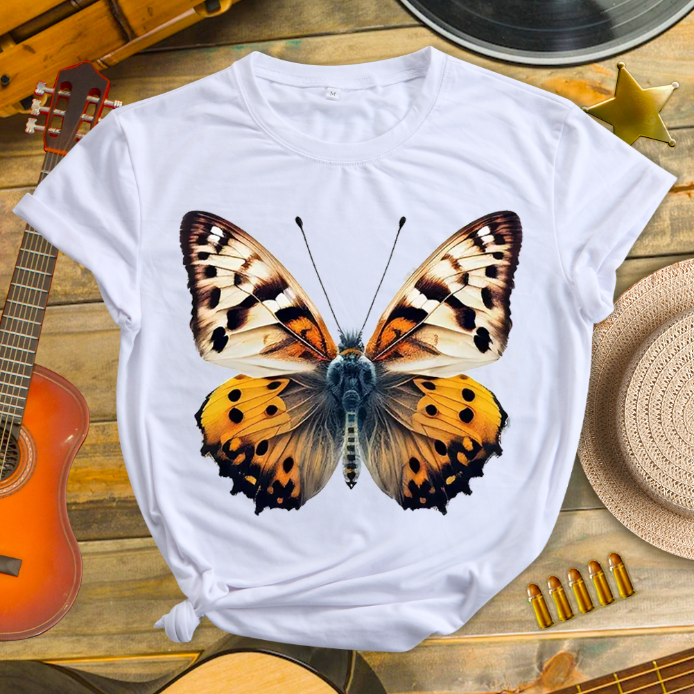 Creative Butterfly Pattern Neck T-shirt-Guru-buzz