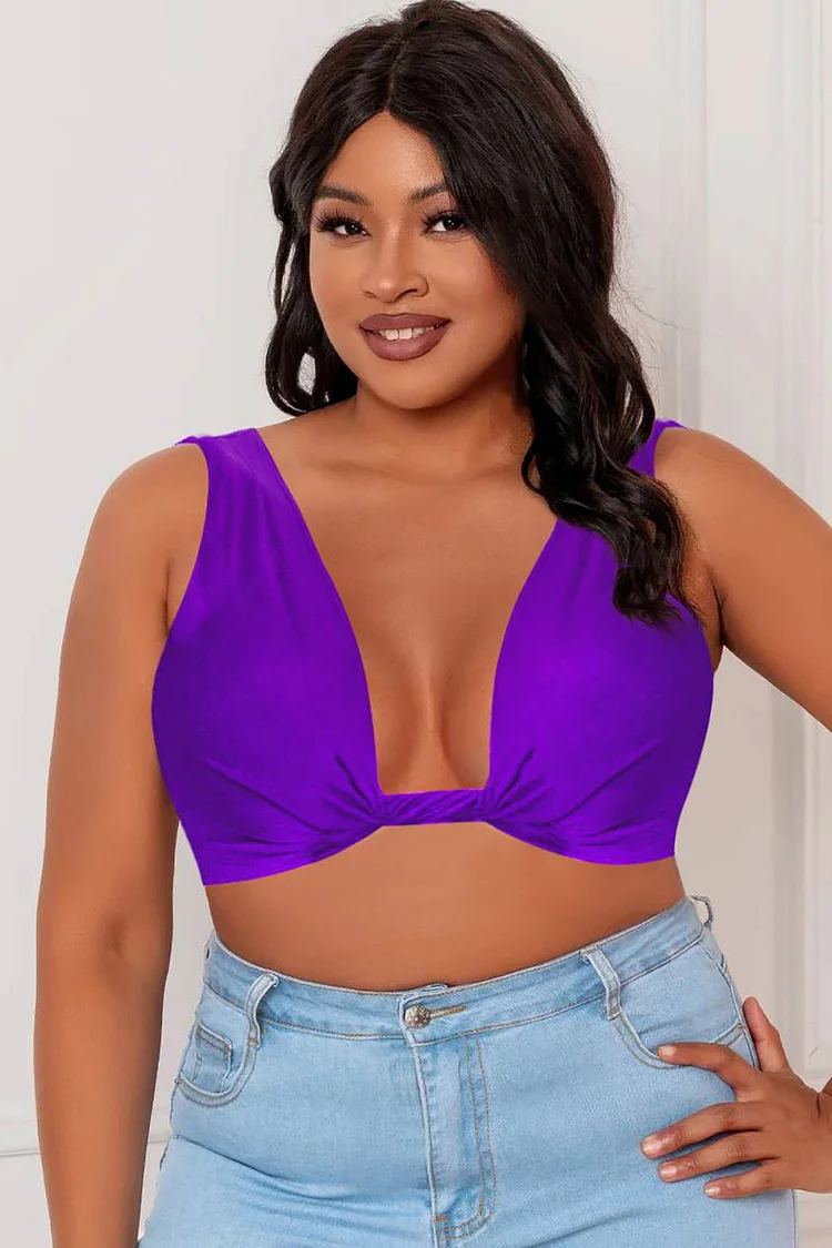 Plus Size Purple Casual Sleeveless Knot Twist Knitted Tube Top