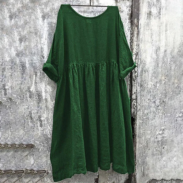 Solid Color Comfortable Casual Long Sleeved Midi Dress