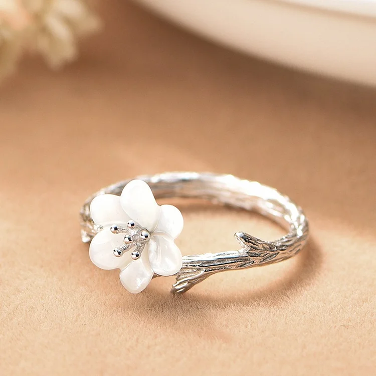 S925 White Cherry Blossom Silver Ring