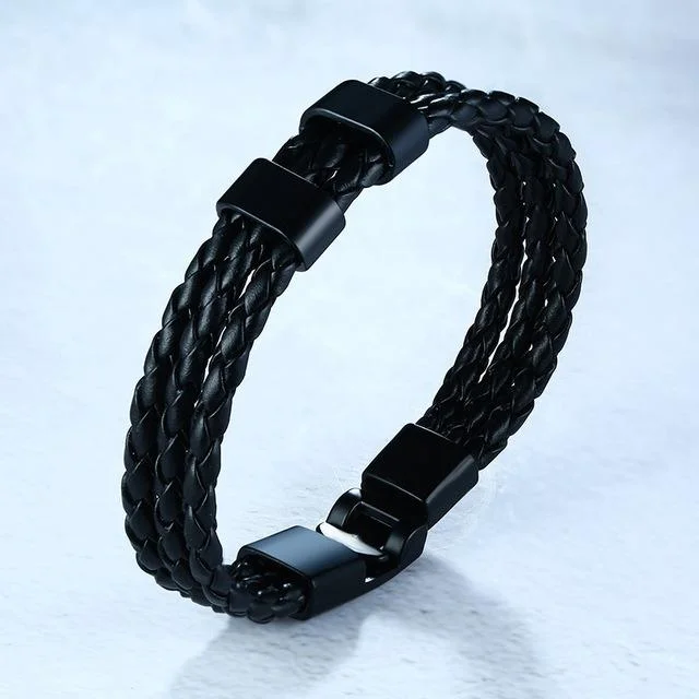 Black Braided Leather Custom Beads Men S Bracelets For Him Best Gift