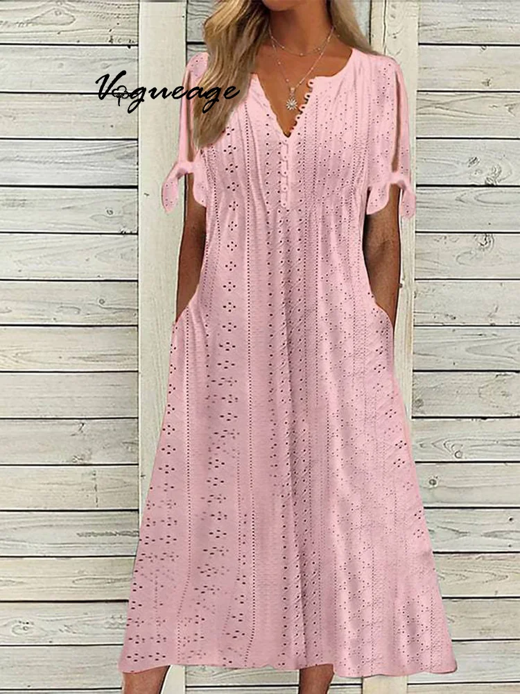 Fashion Hole Hollow Lace Ruffle Women's V-neck Dress