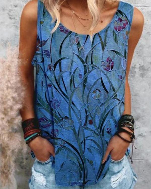 Sleeveless Floral-Print Floral Shirts & Tops - Chicaggo