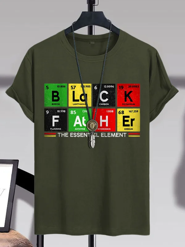 Men's Black Father The Essential Element Print Cotton Casual T-Shirt
