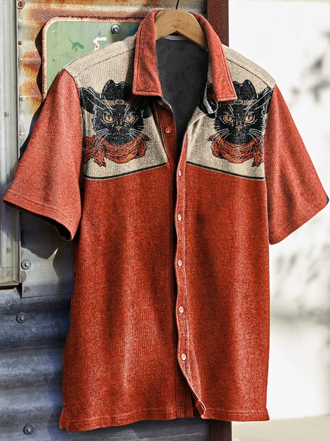 Men's Vintage Western Print Waffle Shirt socialshop