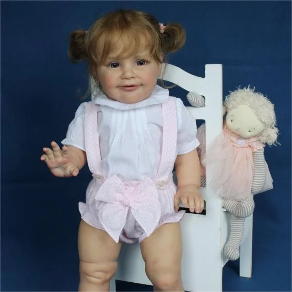 [New]20" Blue Eyes Cloth Body Reborn Toddler Baby Girl Doll Tomat with Short Curly Brown Hair