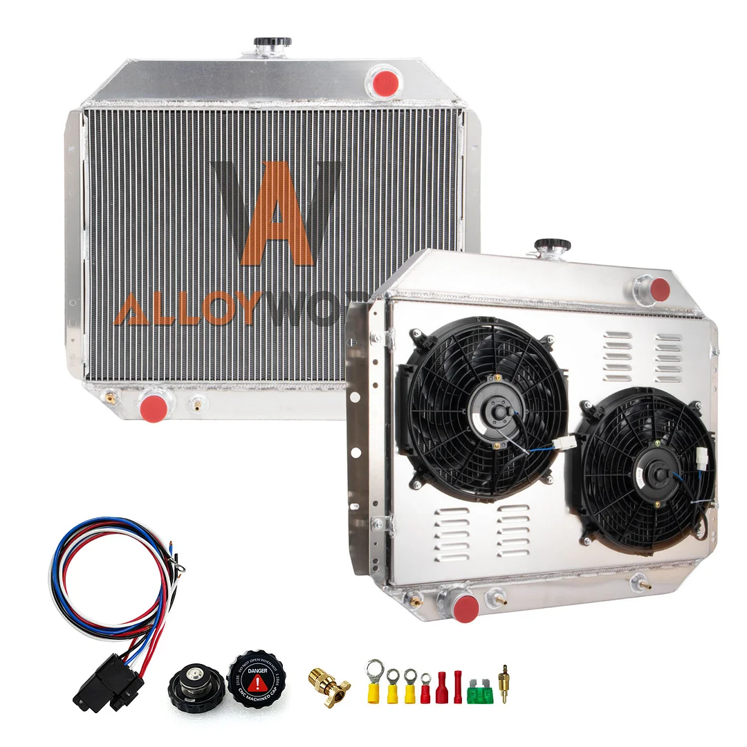 Alloyworks 4 Row Radiator+Shroud+Fan For 1966-1979 Ford F-100 F-150 F-250 F-350 Bronco V8