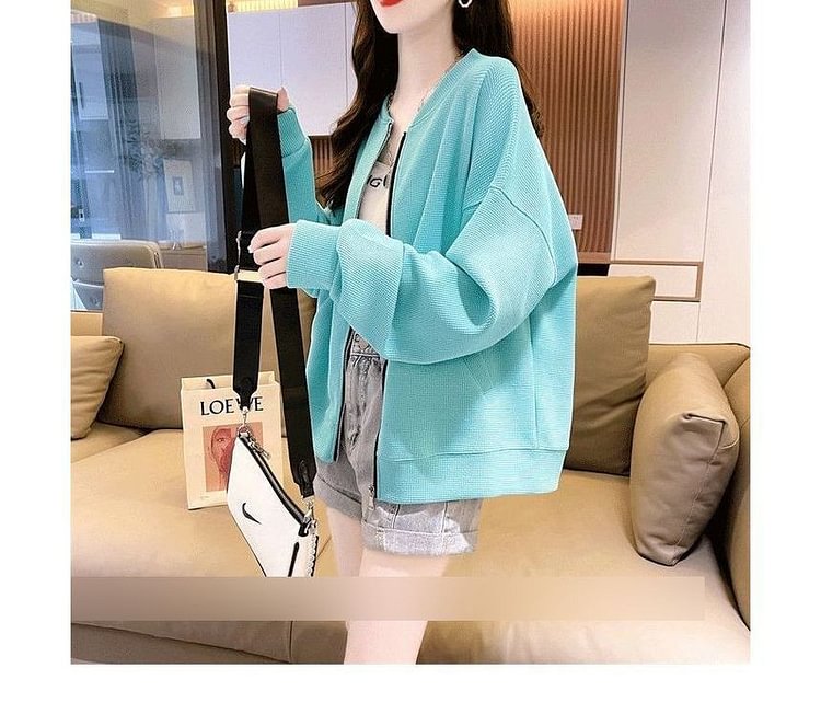 Crew Neck Plain Zip Jacket TY50
