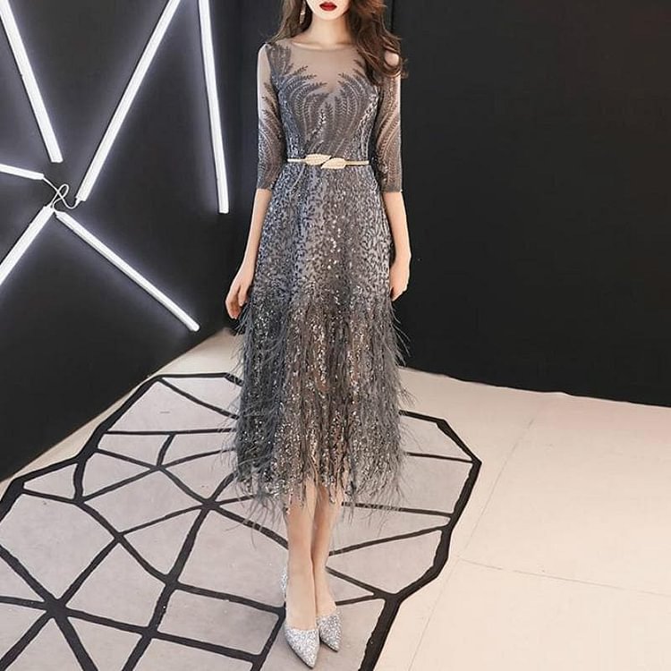 3 Colors Elegant Leaves Paillette Tulle Party Dress SP14698