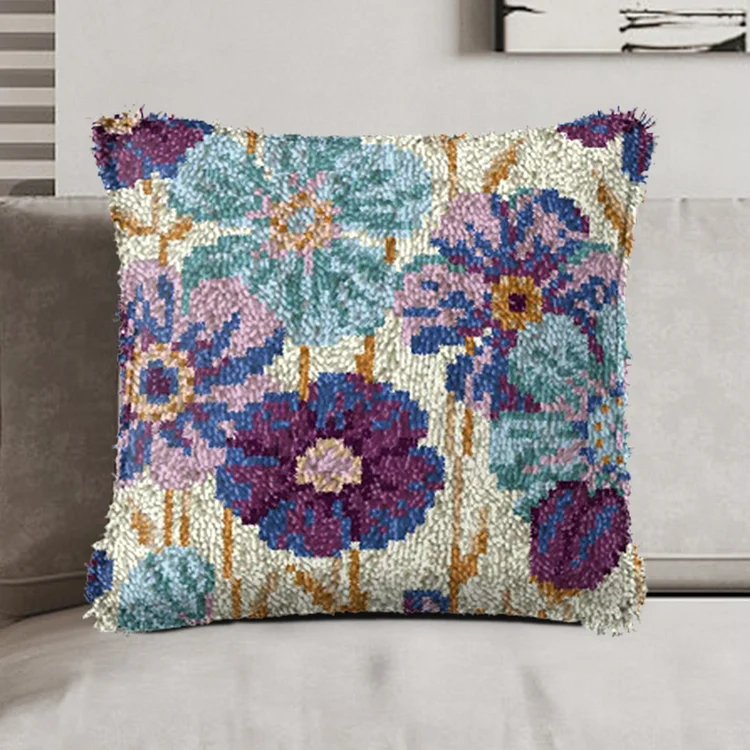 Purple Lotus Bloom Pillowcase Latch Hook Kit for Adult, Beginner and Kid veirousa