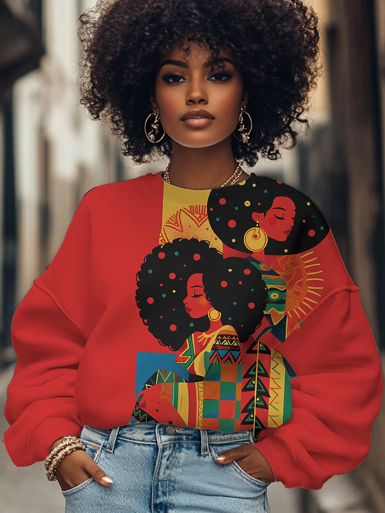Women's Fashion Women Geometric Pattern Print Cozy Sweatshirt