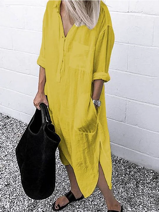 V Neck Short Sleeve Solid Color Casual Dress