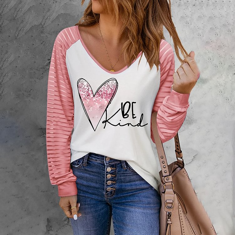 Vefave Heart Letters Print Long Sleeve T-Shirt