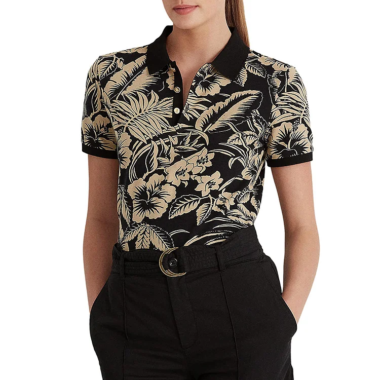 Vefave Hawaiian Flower Print POLO Shirt