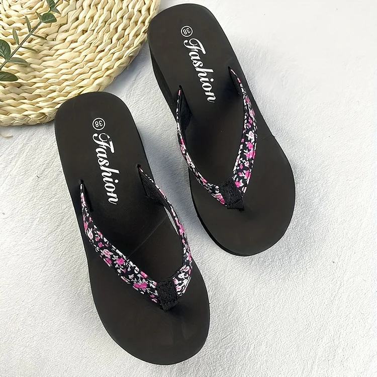 Flower Print Platform Sandels, Lightweight Slide Sandals, Casual Slippers, Women's Footwear