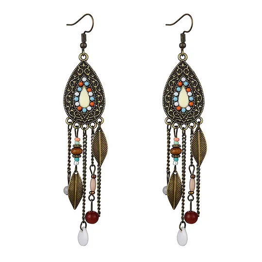 Long Earrings Performance Photography Unique Temperament Leaf Chain Tassel Ear Hook