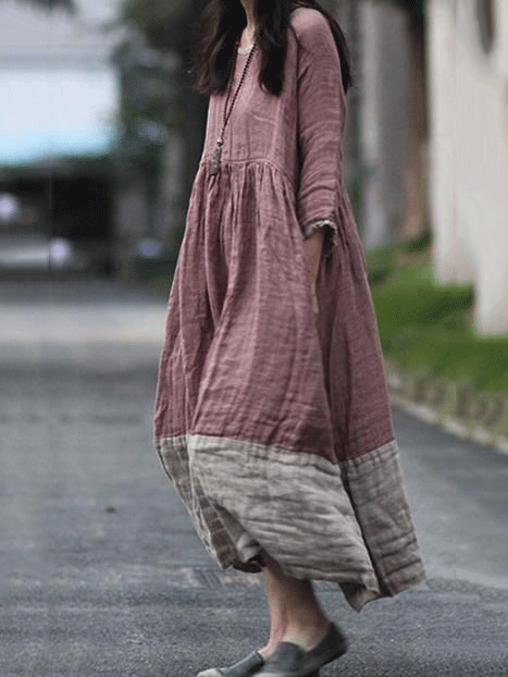 DealCrafty Women Causal Dress Crew Neck Long Sleeve Maxi Knitting Dress