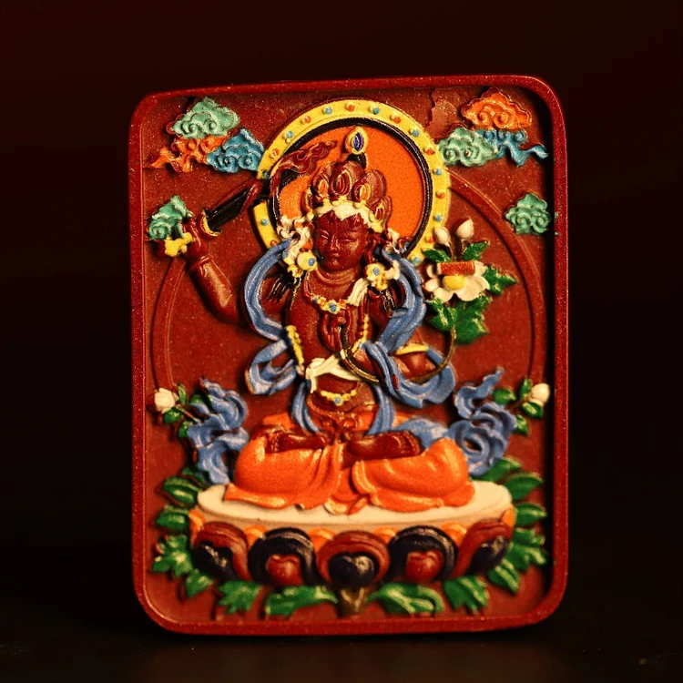Thangka Buddha Wisdom and Enlightenment Manjushri Cinnabar Pendant Necklace