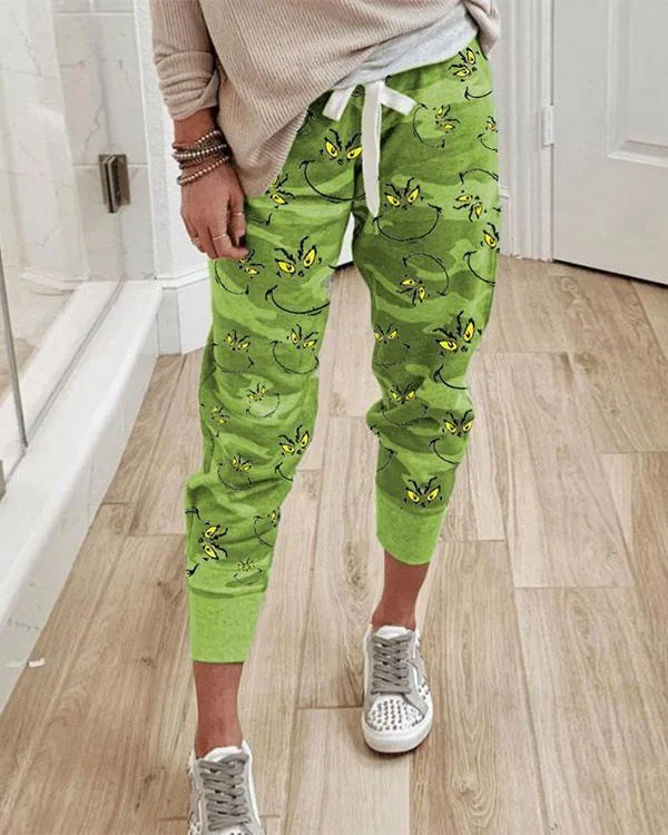 christmas printed paneled self tie pants p495849