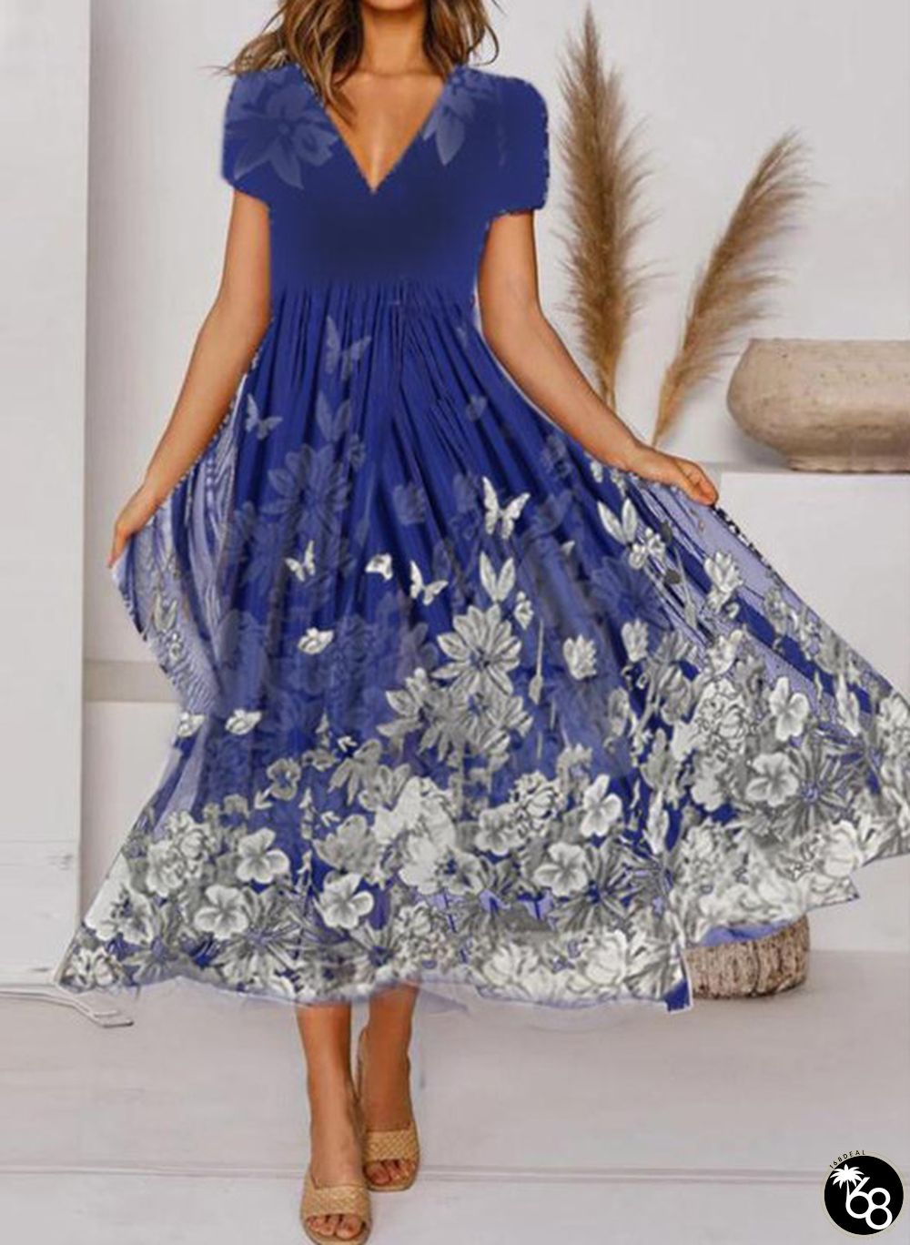 Women's V-Neck Hawaiian Print Casual Dress | 168DEAL