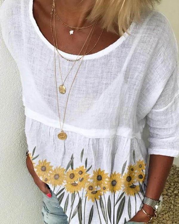 Printed Round Neck Loose T-shirt