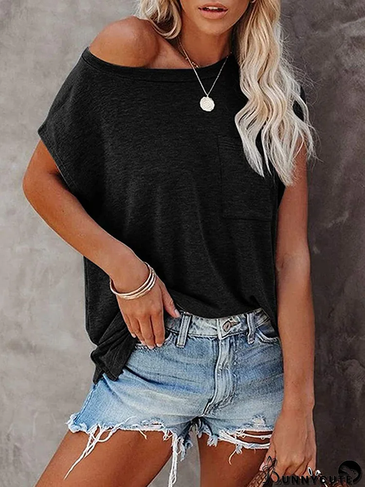 Simple Cotton-Blend Short Sleeves Round-Neck T-Shirt Top