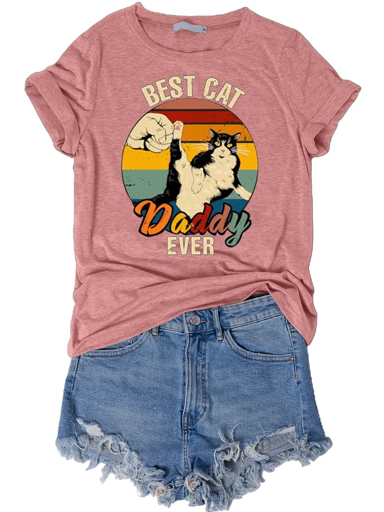Bestdealfriday Short Sleeve Cotton Blend Crew Neck CaT-Shirt Top