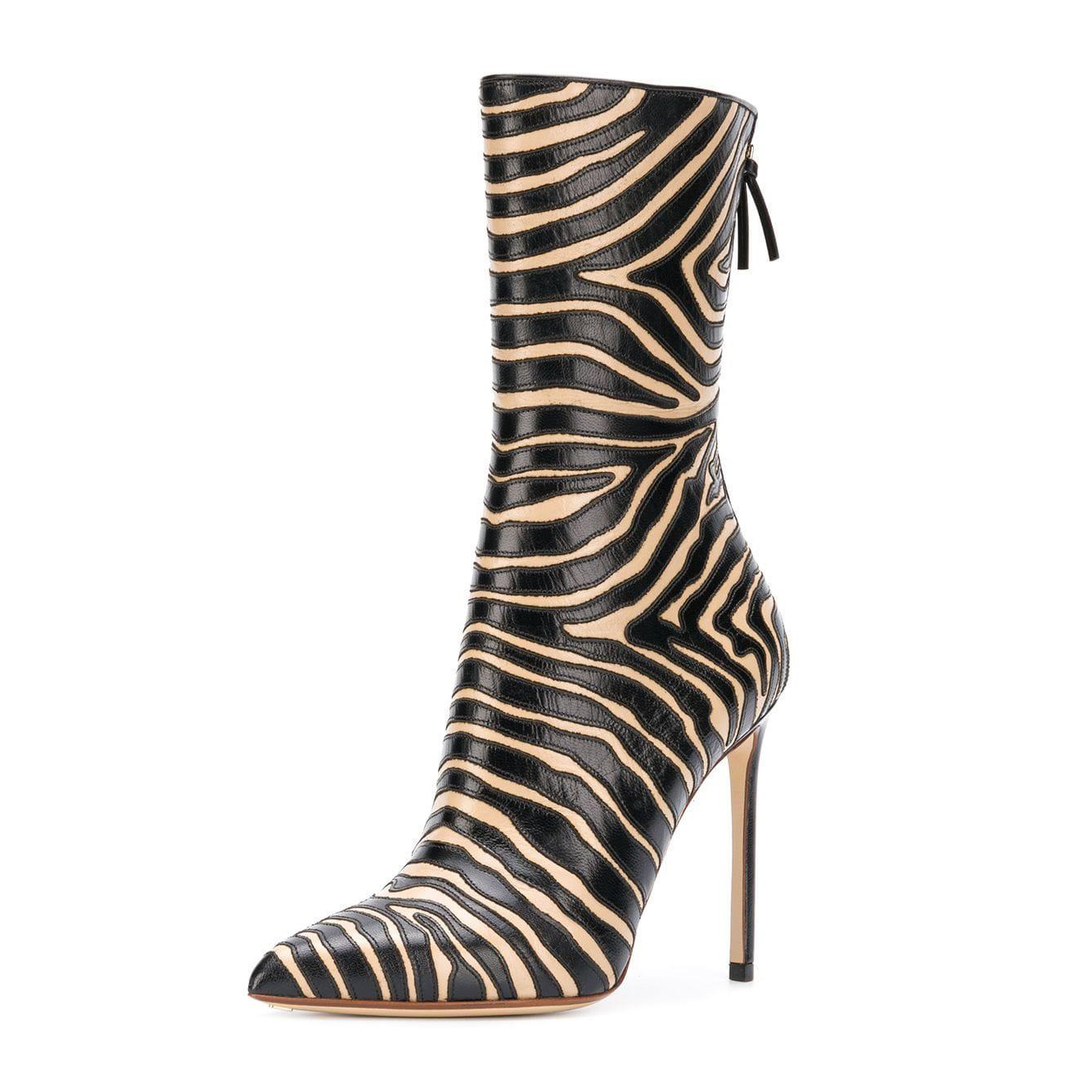 black-and-khaki-zebra-pointy-toe-stiletto-boots-fashion-ankle-booties