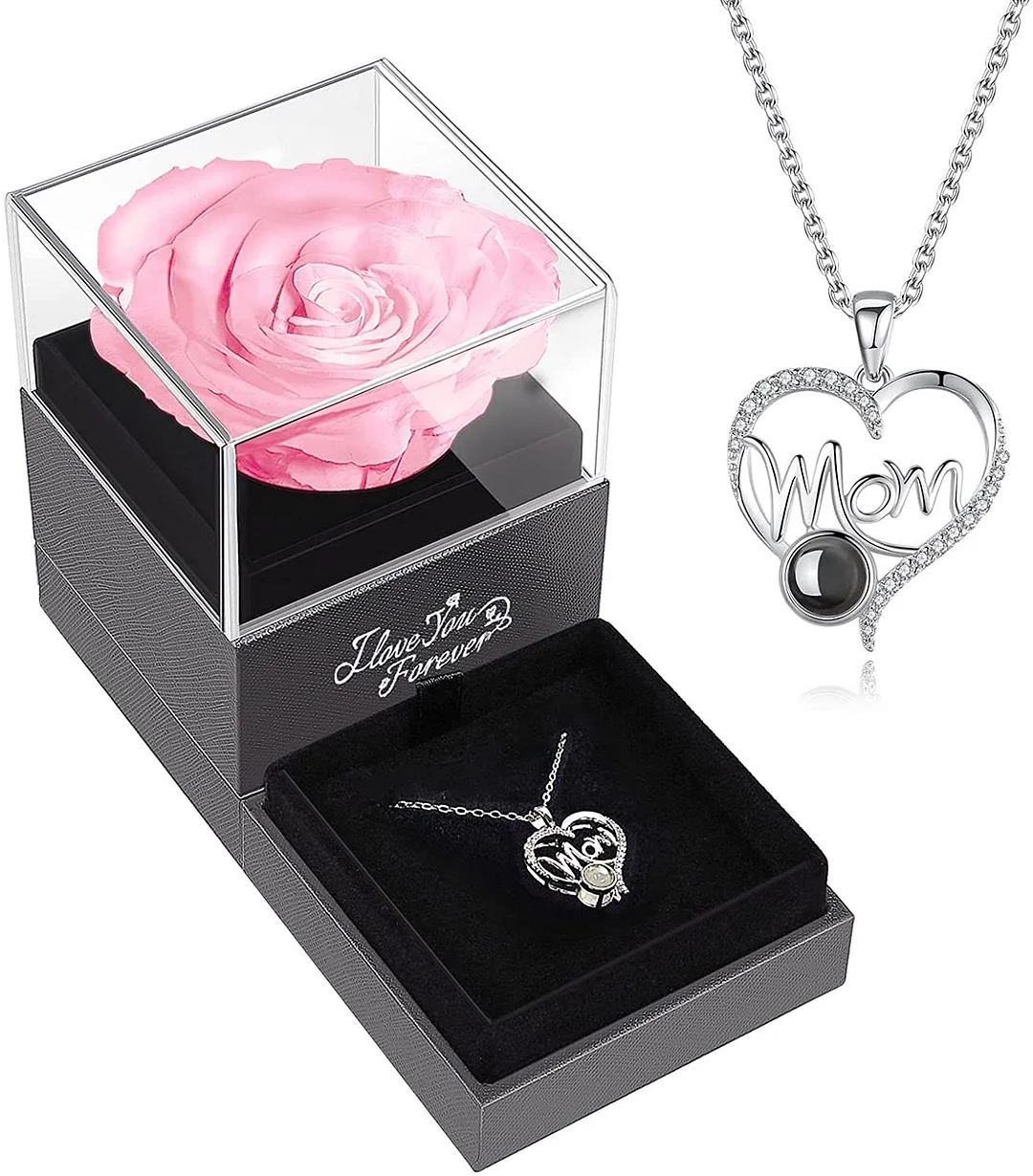 I Love You Mom Necklace - Everlasting Flower Magic Rose Mother's Day Gift