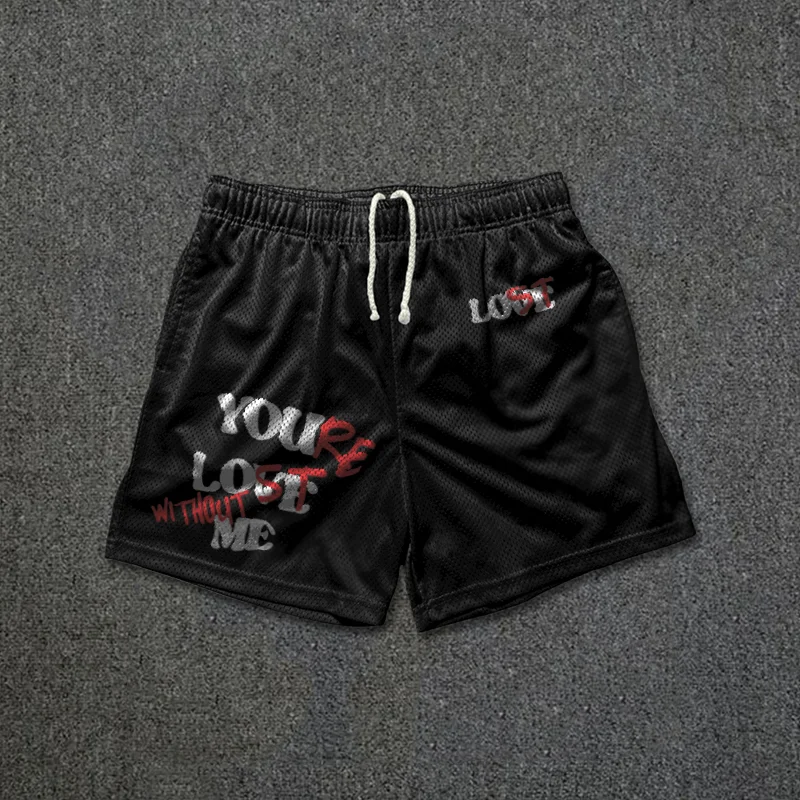 You Lost Me Printed Casual Mesh Shorts