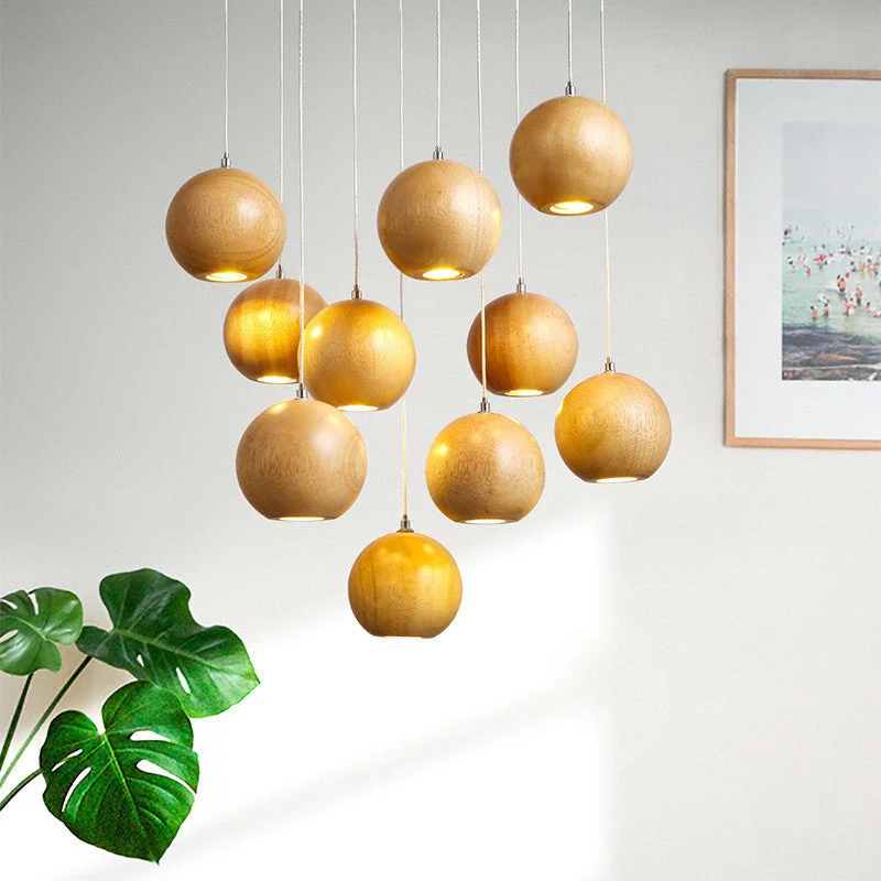 Nordic Wood Pedant Lamp Nut Shape Ceiling Light Handmade Wooden Pendant Lighting