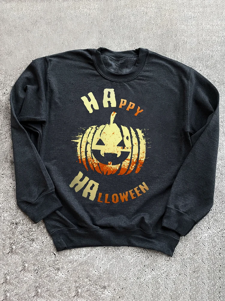 Men's Happy Halloween Color Contrast Pumpkin Graphic Print Sweatshirt