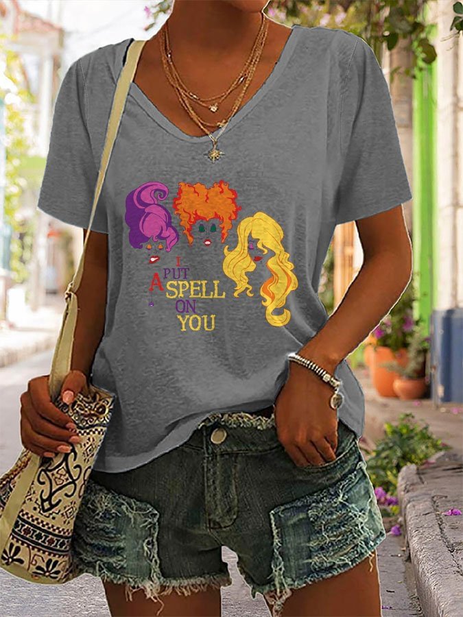 Halloween Witch Print Short Sleeve T-Shirt socialshop
