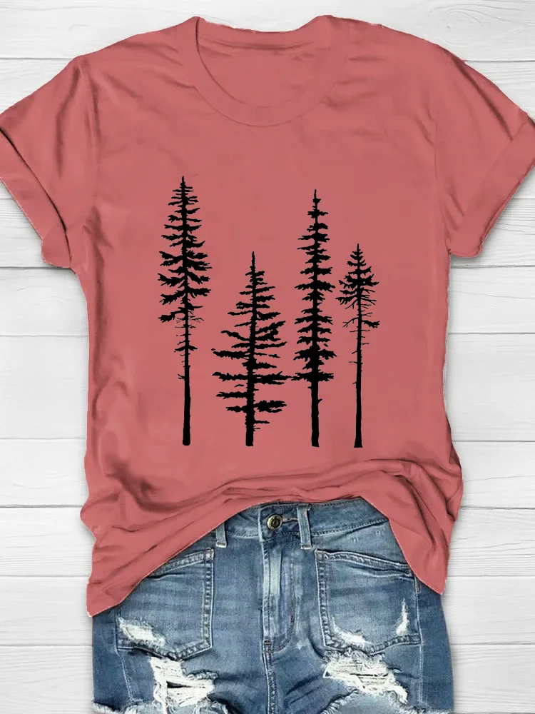 Pine Tree Printed Casual T-Shirts