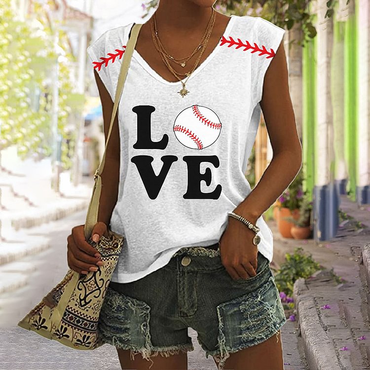 Comstylish Baseball Love Print Sleeveless Tank Top