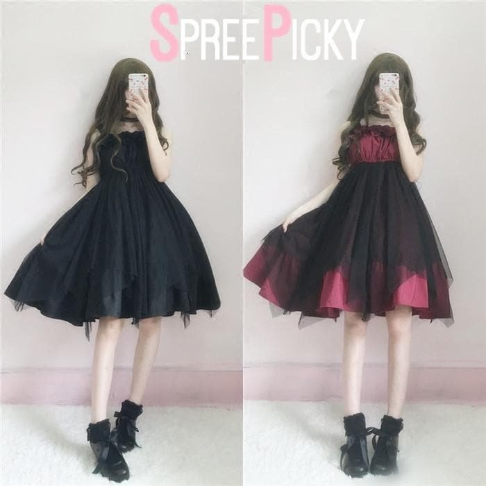 BlackRed Ragged Lolita Tulle Suspender Dress SP179611