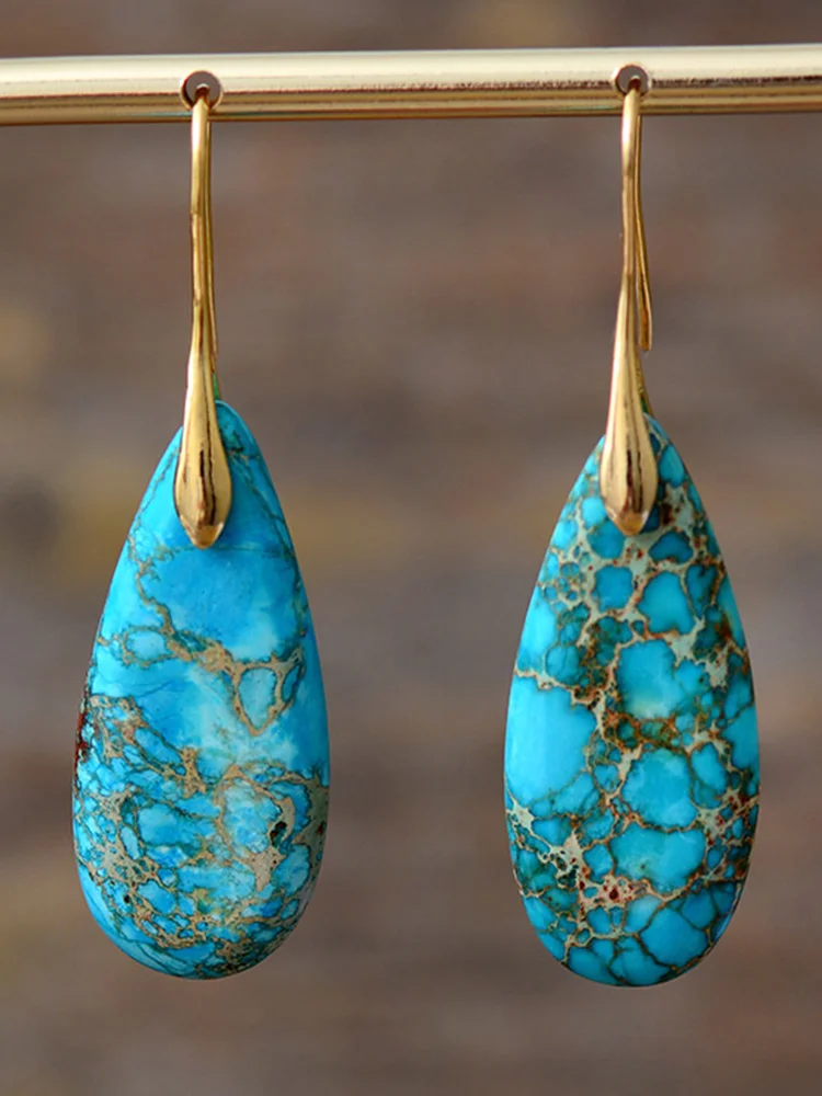 Natural Color Stone Drop Earrings