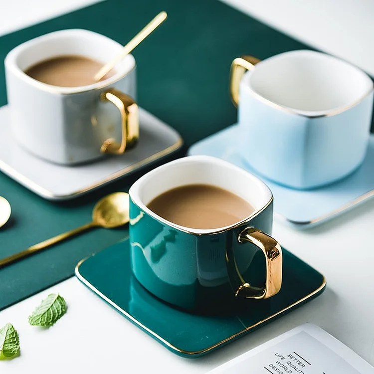Coffee Cup Saucer Set-Ceramic Home Painted Gold Afternoon Tea Set - Appledas