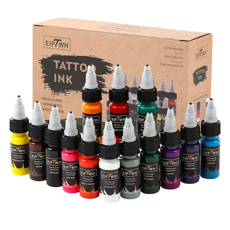14pcs 14 Color Tattoo Ink Set, Tattoo Pigment Set, Tattoo Supplies Professional Supply For Body Art Long Lastingts_ ecoleips_old