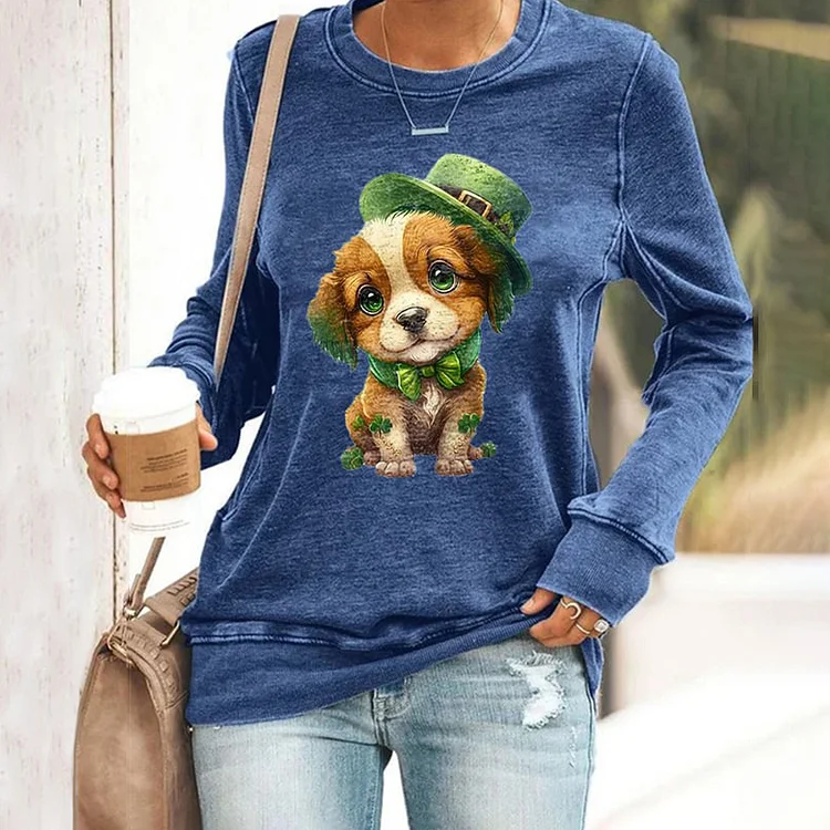 VChics St. Patrick's Day Dog Printed Pullover Sweatshirt