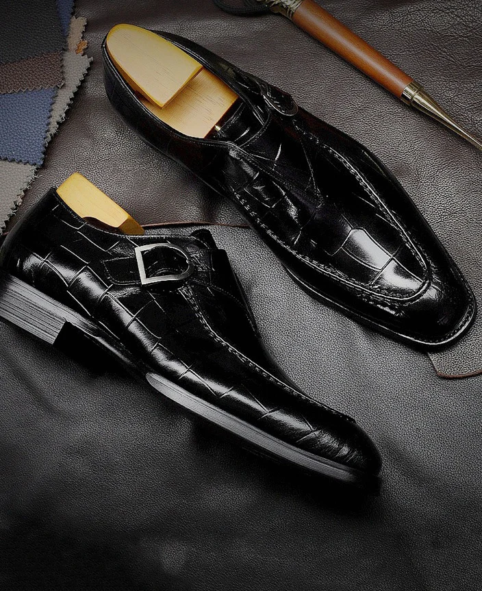 Business Texture Shallow Mouth With Buckle Leather Shoes 