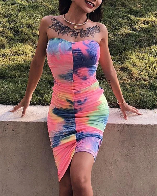 Sexy Tie Dye Print Bodycon Midi Dress