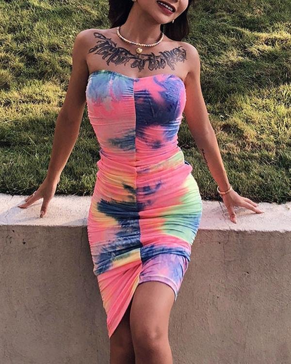 Sexy Tie Dye Print Bodycon Midi Dress - Chicaggo